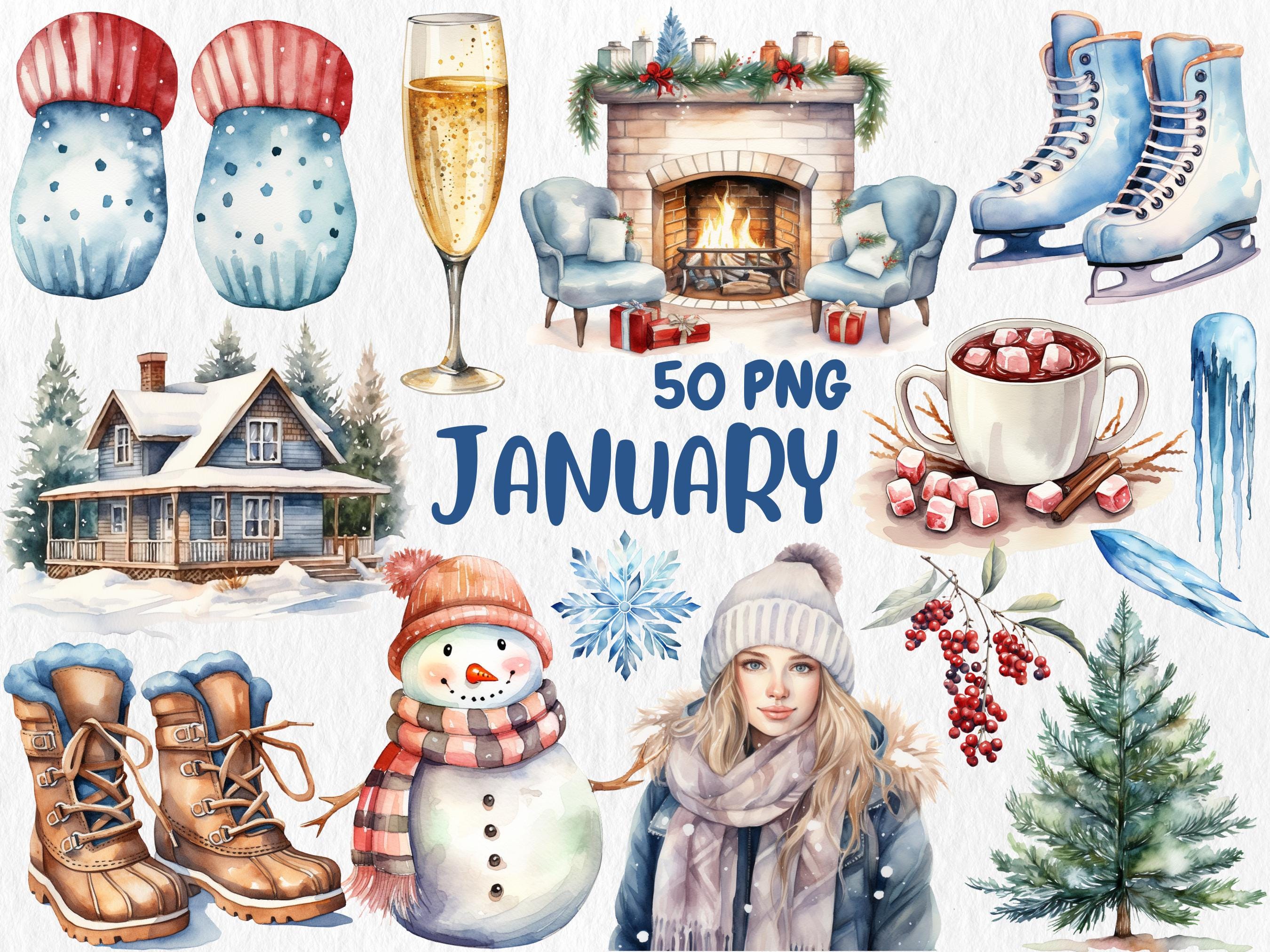 Watercolor Winter Mega Clipart Bundle #2 | January, Snowman, Winter Animals, February, Scandinavian Winter | Instant Download, Commercial Use