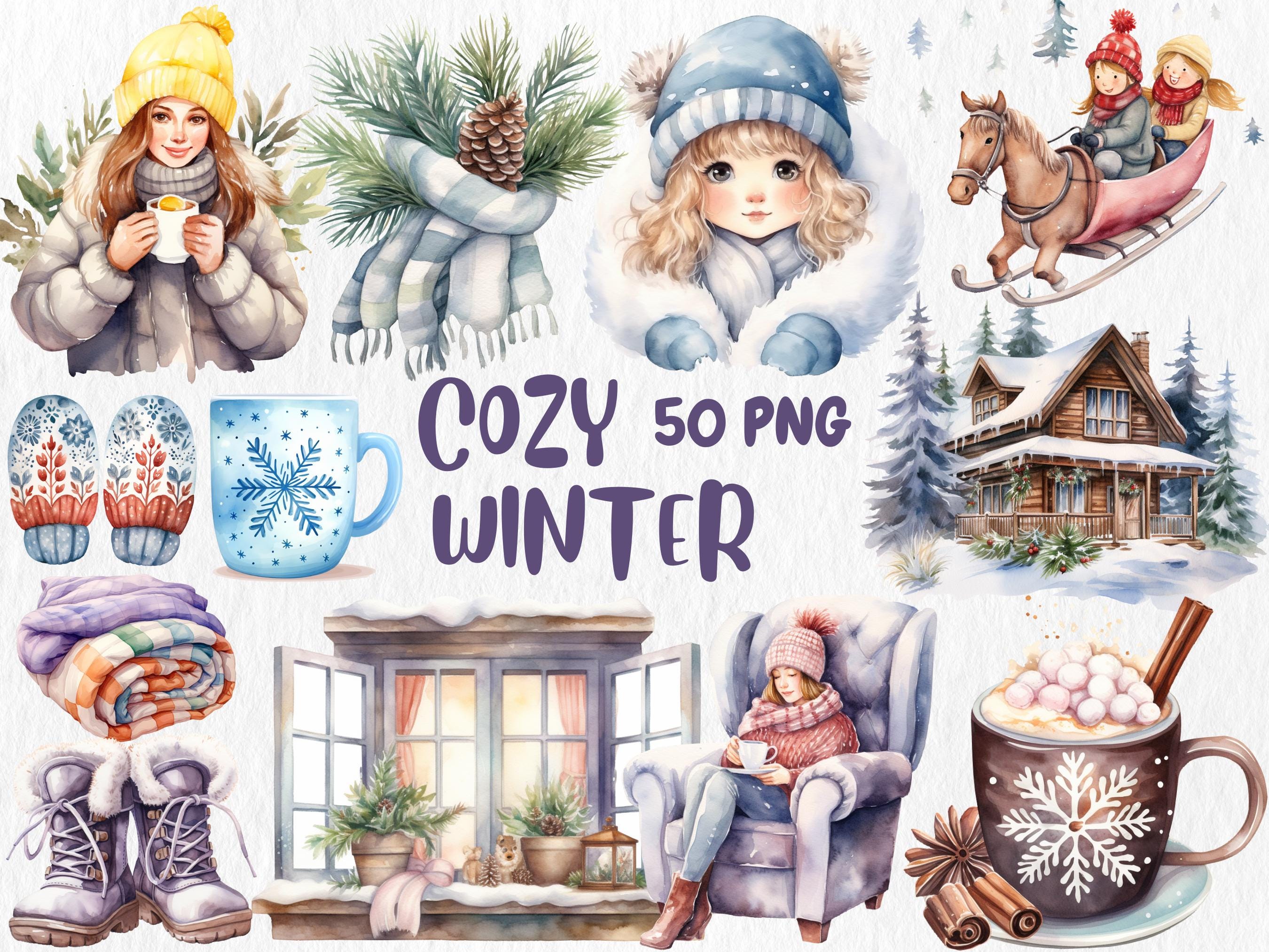 Watercolor Winter Mega Clipart Bundle #2 | January, Snowman, Winter Animals, February, Scandinavian Winter | Instant Download, Commercial Use