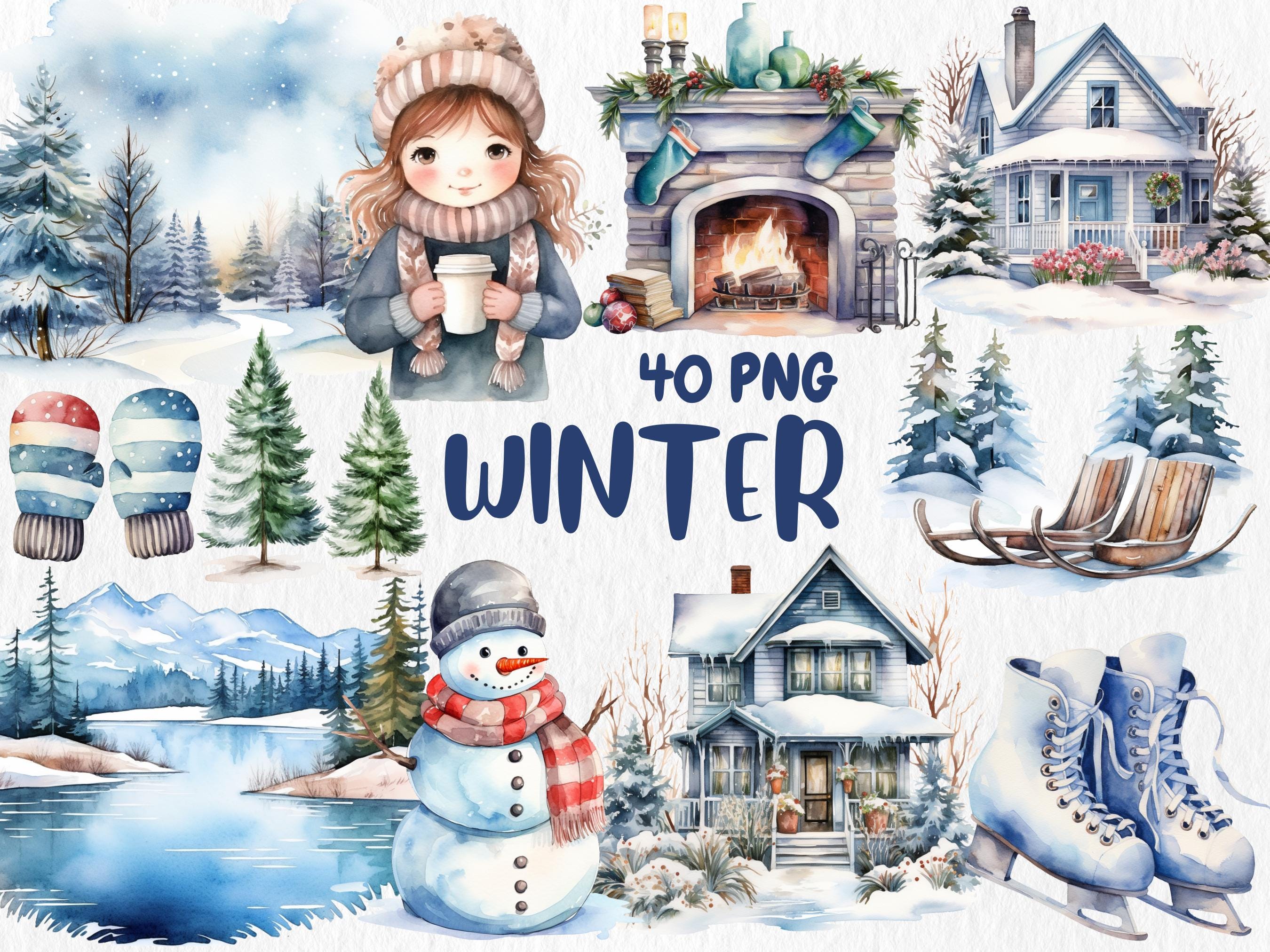 Watercolor Winter Mega Clipart Bundle #2 | January, Snowman, Winter Animals, February, Scandinavian Winter | Instant Download, Commercial Use