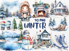 Watercolor Winter Mega Clipart Bundle #2 | January, Snowman, Winter Animals, February, Scandinavian Winter | Instant Download, Commercial Use