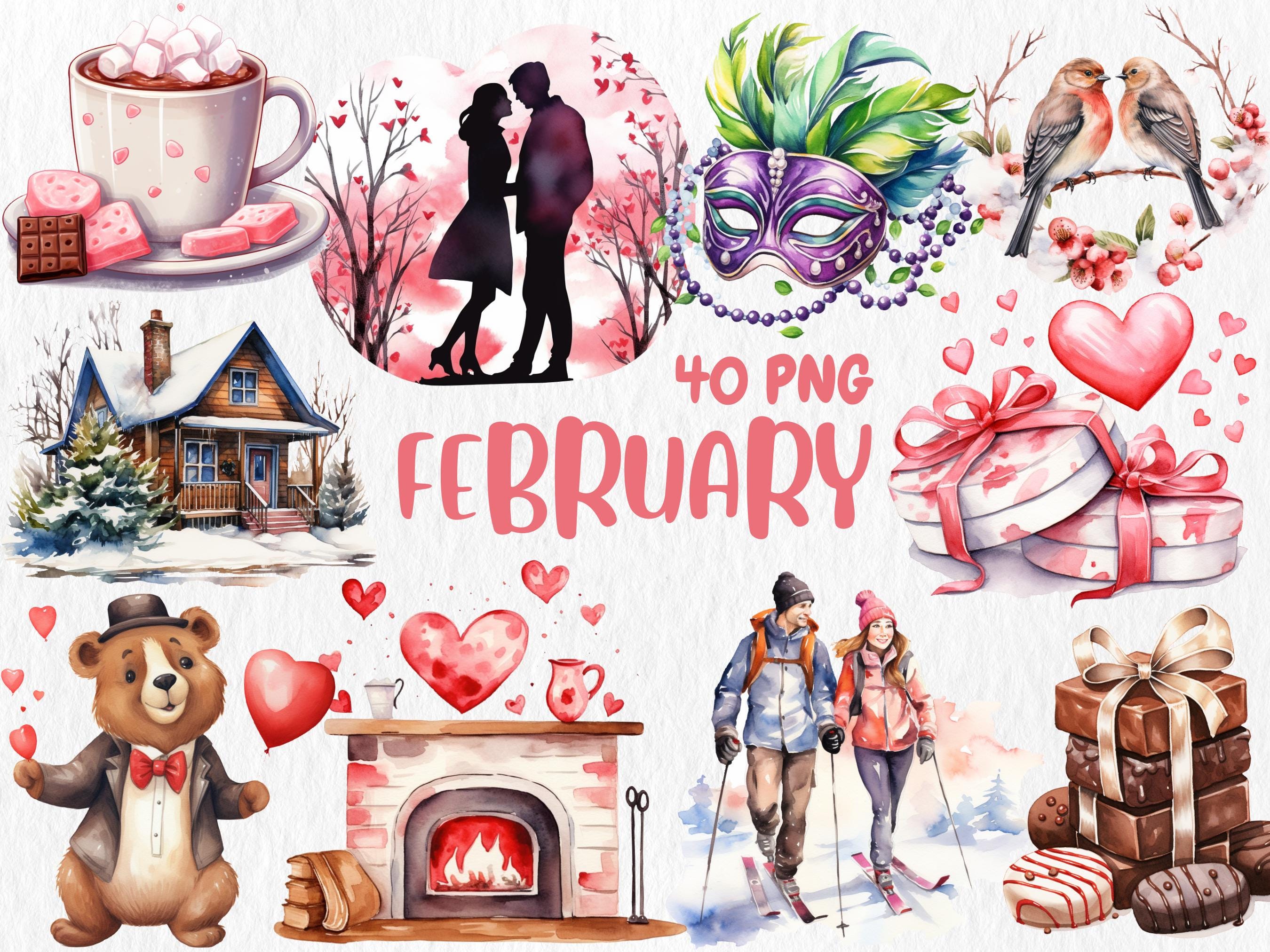 Watercolor Winter Mega Clipart Bundle #2 | January, Snowman, Winter Animals, February, Scandinavian Winter | Instant Download, Commercial Use