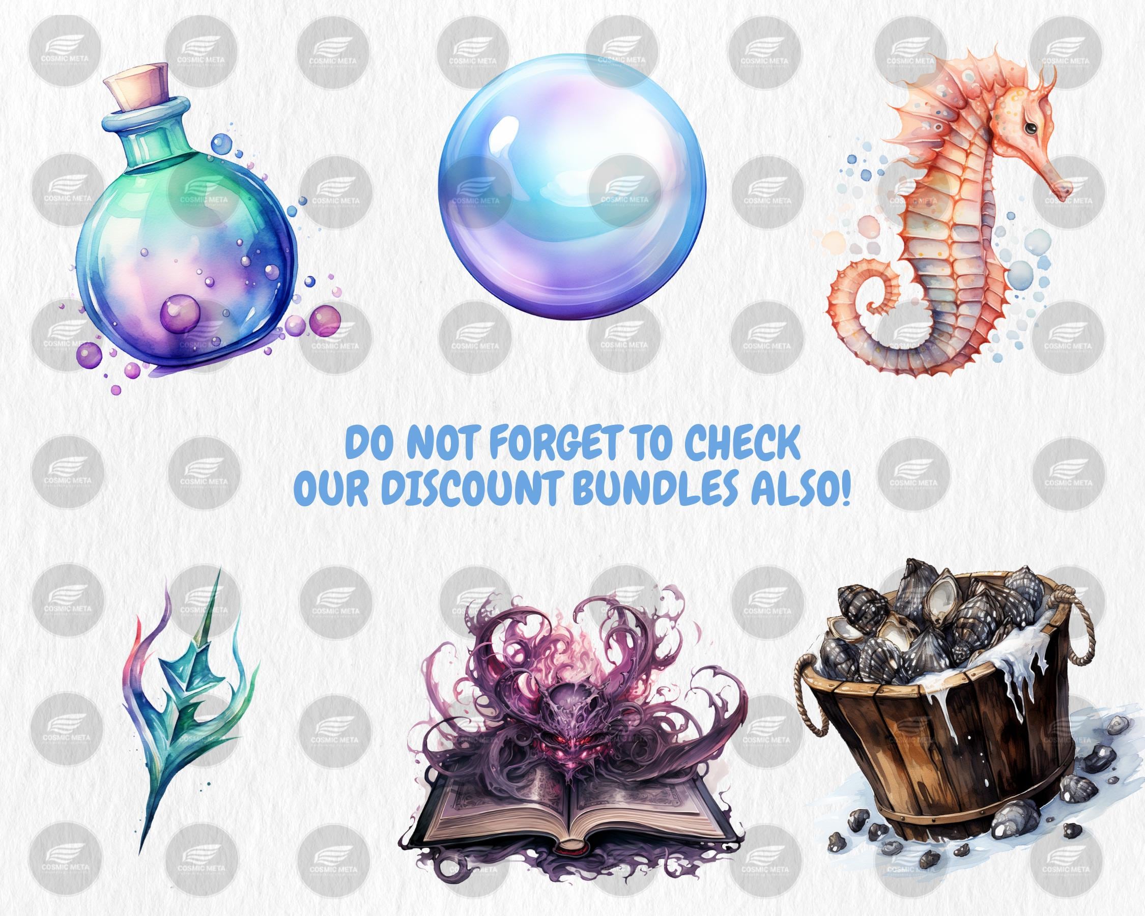 Watercolor Sea Witchery Clipart | Ocean Magical Aesthetic, Octopus, Pearl, Starfish, Fantasy Sea Elements | Instant Download, Commercial Use