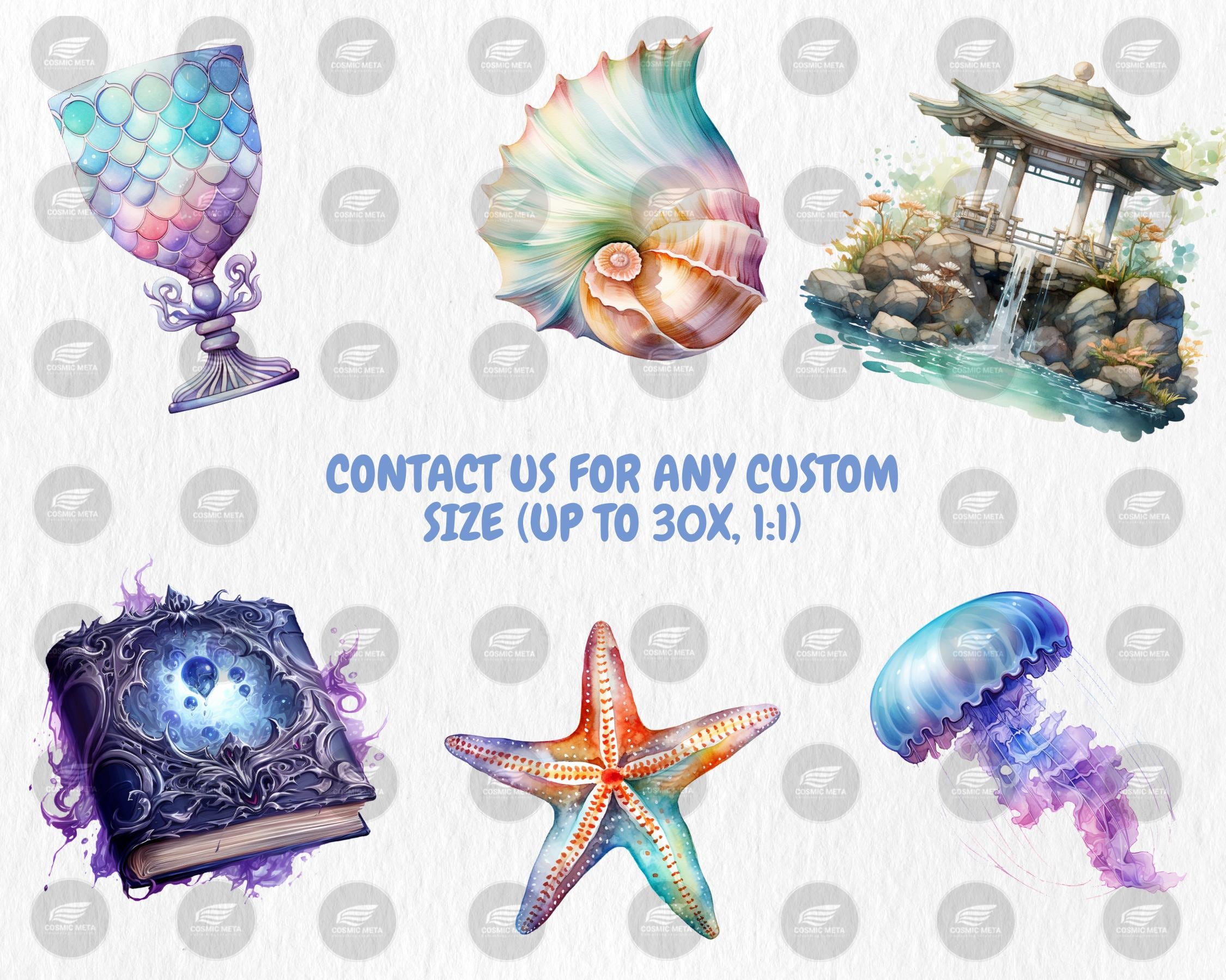 Watercolor Sea Witchery Clipart | Ocean Magical Aesthetic, Octopus, Pearl, Starfish, Fantasy Sea Elements | Instant Download, Commercial Use