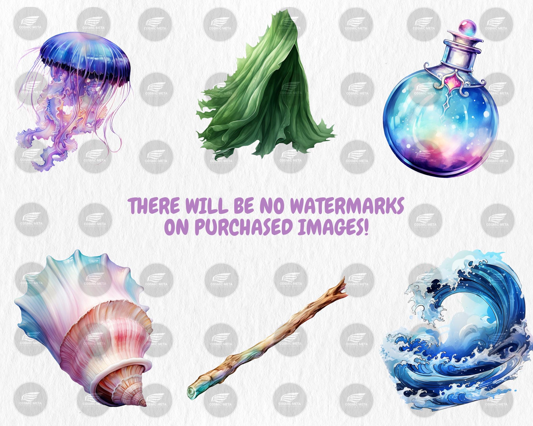 Watercolor Sea Witchery Clipart | Ocean Magical Aesthetic, Octopus, Pearl, Starfish, Fantasy Sea Elements | Instant Download, Commercial Use